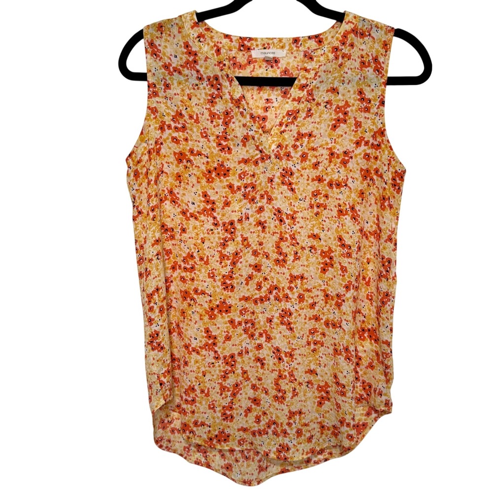 Maurices Floral Tank Top Women XS Orange Excellent V-Neck Sleeveless Blouse